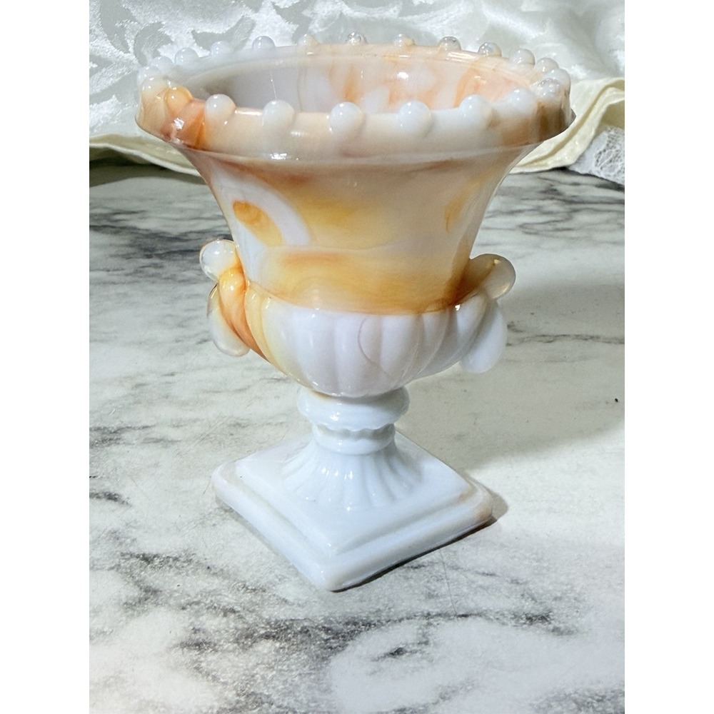 Slag Glass VOGUE Merc Co Akro Agate Toothpick holder Urn 3" Tall Vase (3381)